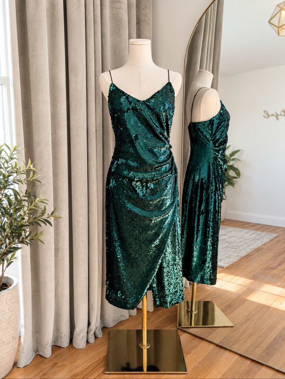 Black Halo Green Sequin Holiday Party Dress Size 12